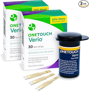 OneTouch Verio blood glucose test strips 2-pack with container and strips