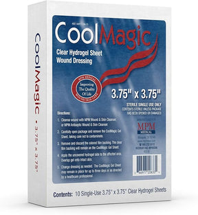 CoolMagic clear hydrogel sheet wound dressing box, 3.75 x 3.75 inch, for wound care