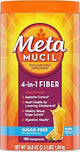 Metamucil psyllium fiber supplement container, sugar-free orange flavor, 4-in-1 fiber