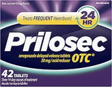 Prilosec OTC 42 tablets box for 24-hour heartburn relief, acid reducer medication