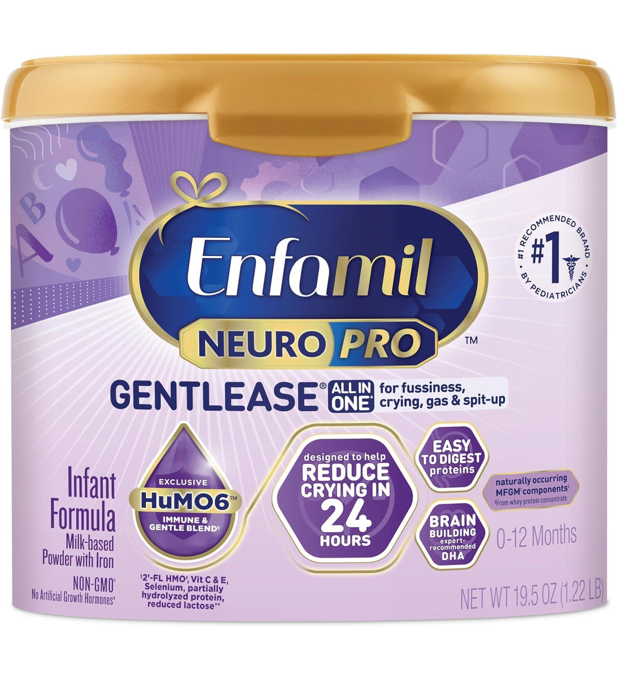 Enfamil NeuroPro Gentlease infant formula canister, milk-based powder for newborns, 19.5 oz