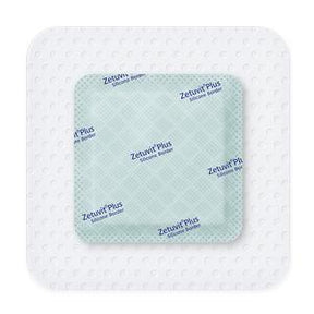 Zetuvit Plus silicone border sterile wound dressing for medical use on a white background
