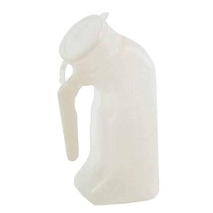 Plastic portable urinal bottle with handle and lid for medical use