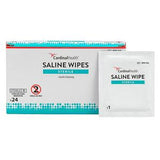Cardinal Health sterile saline wipes box and single wipe packet for gentle cleansing