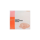 Allevyn Gentle Border Sacrum silicone gel adhesive dressing box, 21.6cm x 23cm.