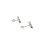Pair of clear medical tube connectors with white and purple caps on a white background
