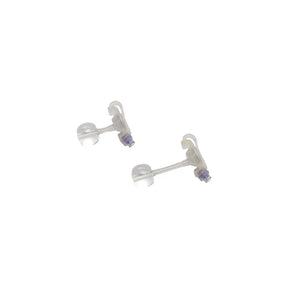 Pair of clear medical tube connectors with white and purple caps on a white background