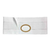 White ostomy belt with central opening for medical support and stoma care