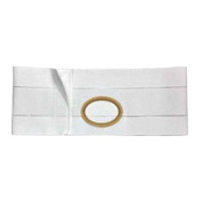 White ostomy belt with central opening for medical support and stoma care