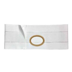 White ostomy belt with central opening for medical support and stoma care