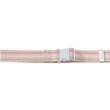 Medical tourniquet with pink and blue stripes and plastic buckle clasp