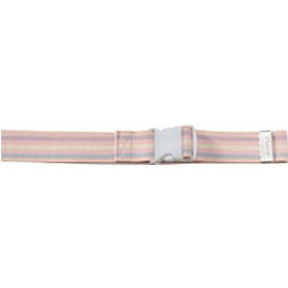 Medical tourniquet with pink and blue stripes and plastic buckle clasp