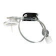 Medical infusion set with tubing, transparent connector, and white cap for home healthcare