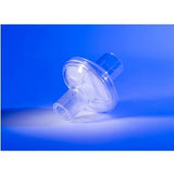 Clear medical breathing filter on blue background, essential respiratory supply