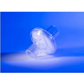 Clear medical breathing filter on blue background, essential respiratory supply