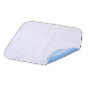 Disposable medical underpad with absorbent white surface and blue waterproof backing