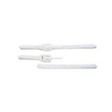 Three white medical wristbands for patient identification on a plain background