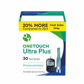 OneTouch Ultra Plus 30 test strips box for blood glucose monitoring with glucose meter image
