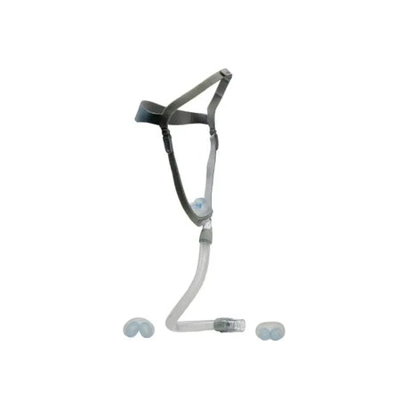 Nasal CPAP mask with headgear and extra nasal cushions on a white background