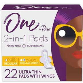 One by Poise 2-in-1 ultra thin pads with wings, 22 count, for period flow and bladder leaks