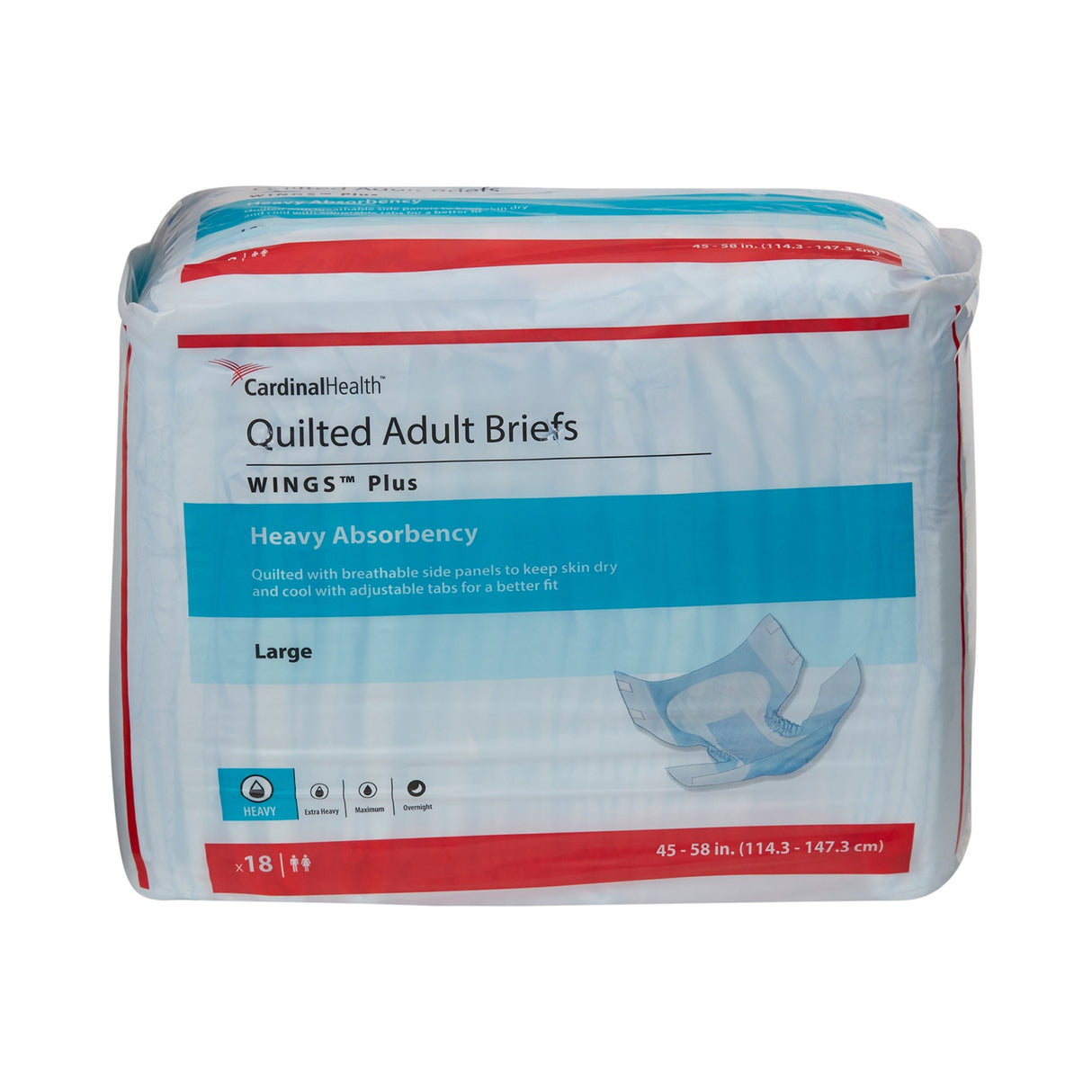 Cardinal Health, Quilted Adult Briefs, Wings Plus, Large, 45" - 58"