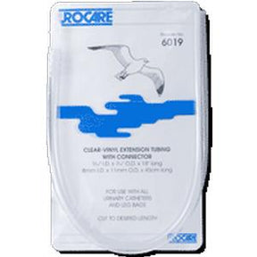 Clear vinyl extension tubing with connector in retail packaging for medical supplies