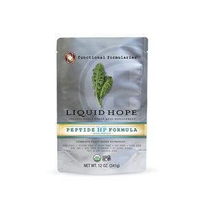 Liquid Hope Peptide HP Formula plant-based medical nutrition pouch, 12 oz, front view.