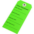 Bright green equipment tag labeled Clean Equipment with blank fields for maintenance records