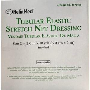 ReliaMed tubular elastic stretch net dressing box, size C, non-sterile, 2 inches by 10 yards.