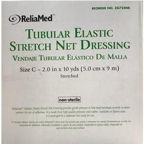 ReliaMed tubular elastic stretch net dressing box, size C, non-sterile, 2 inches by 10 yards.