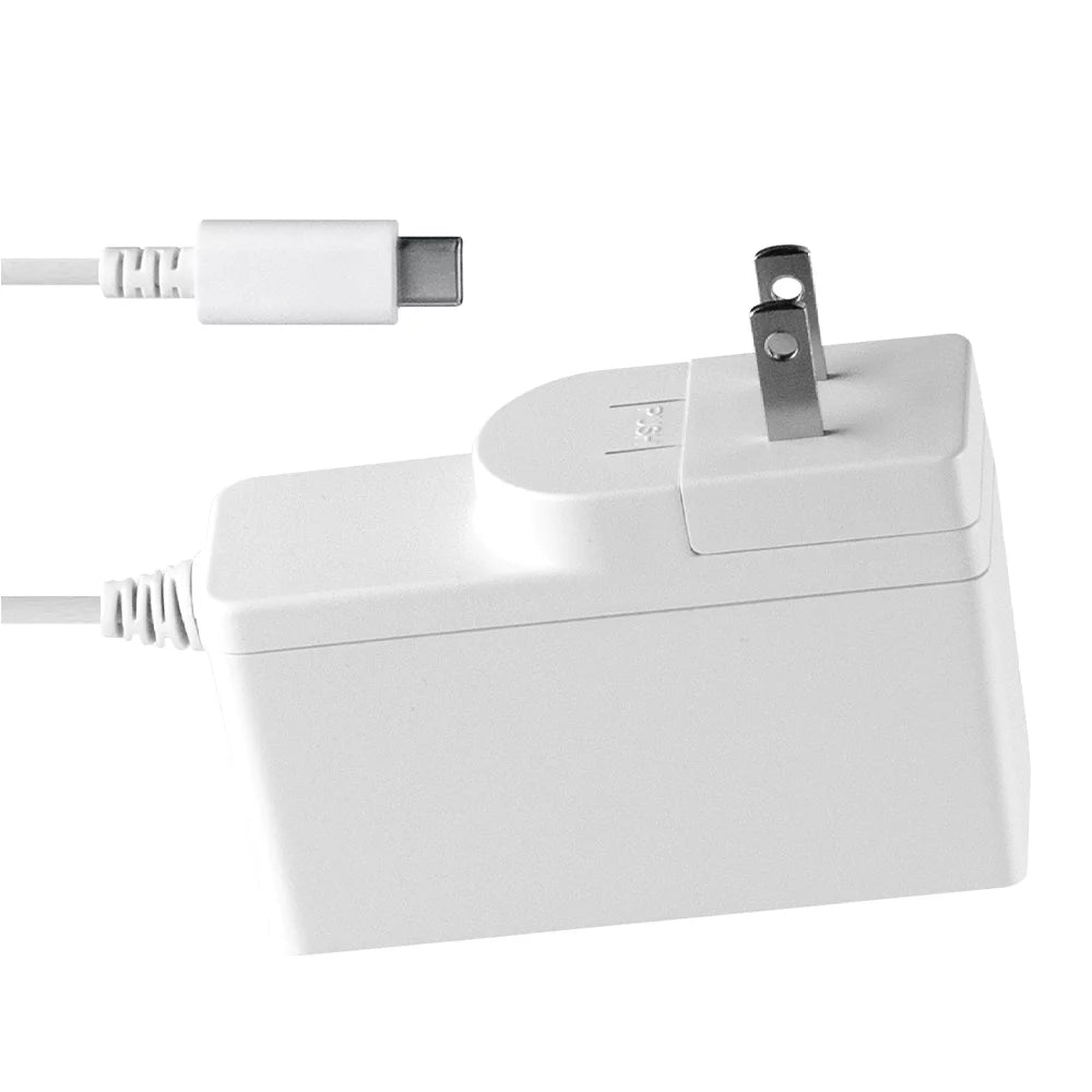 White AC power adapter with USB-C plug for medical devices or home electronics