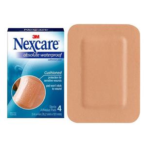 Nexcare waterproof adhesive pad box with one large sterile bandage for wound care