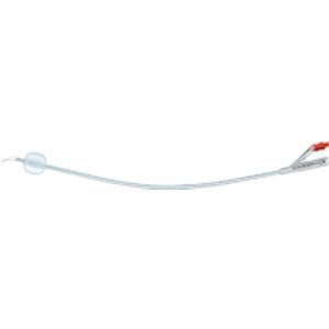 medical catheter with balloon tip and drainage connectors on white background