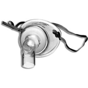 Clear plastic nebulizer mask with adjustable elastic strap for respiratory therapy