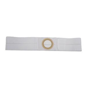 White abdominal ostomy support belt with round opening for medical use
