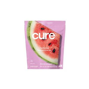 Cure Hydrating Drink Mix watermelon flavor packet on pink background