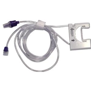 Infusion tube set with clear tubing and purple connectors for medical use
