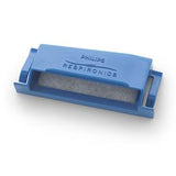 Blue Philips Respironics medical device filter for respiratory equipment on white background