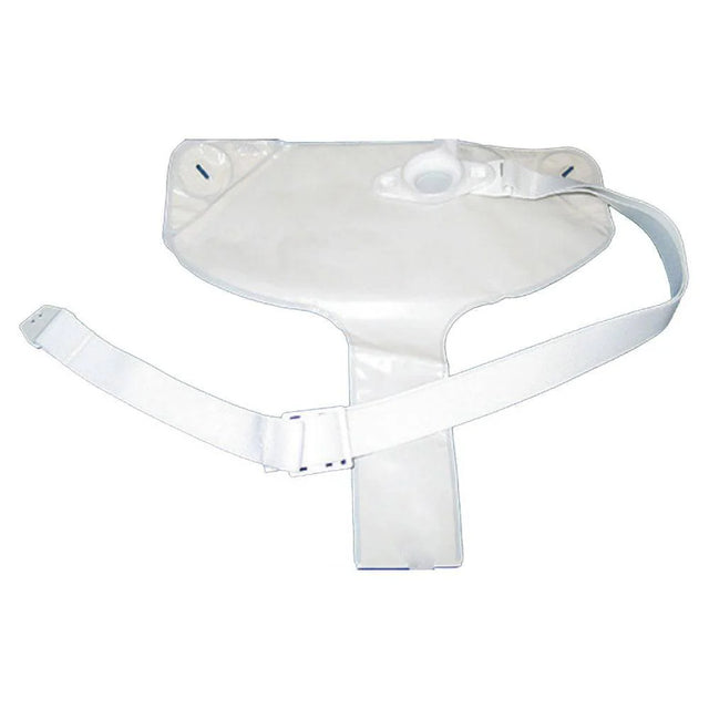 Transparent urinary drainage bag with adjustable white straps for medical use