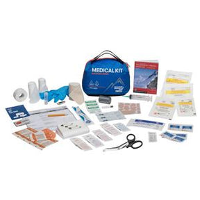 Comprehensive medical kit with bandages, gloves, scissors, gauze, antiseptic wipes, and case