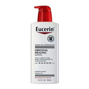 Eucerin Original Healing Lotion bottle for dry, sensitive skin with red pump dispenser