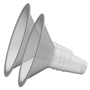 Two replacement breast pump flanges for medical breast pump, white plastic