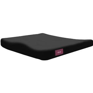 Ergonomic black wheelchair seat cushion with contoured surface for pressure relief support