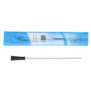 Single-use male intermittent catheter with black tip and blue sterile packaging
