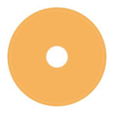 Beige circular medical hydrocolloid adhesive barrier with central hole for ostomy care