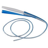 Sterile flexible medical catheter with blue and white handle for at-home use