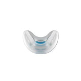 Transparent silicone medical cushion with blue accent on white background