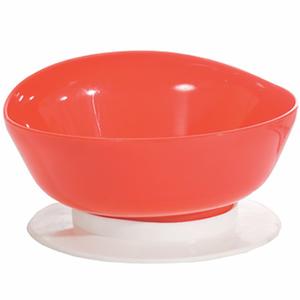 Red adaptive scoop bowl with non-slip white suction base for easy dining