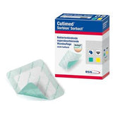 Cutimed Sorbion Sorbact sterile wound dressing in front of product packaging