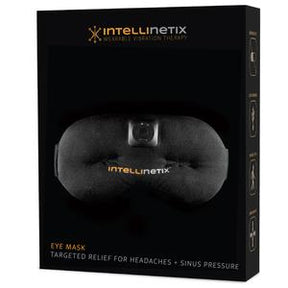 Intellinetix wearable vibration therapy eye mask for headache and sinus pressure relief in black retail box